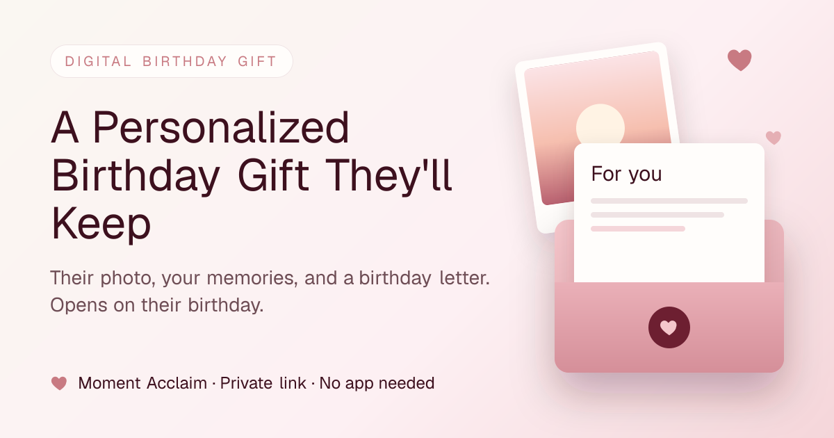Personalized digital birthday gift preview with a photo, a birthday letter, and a private link